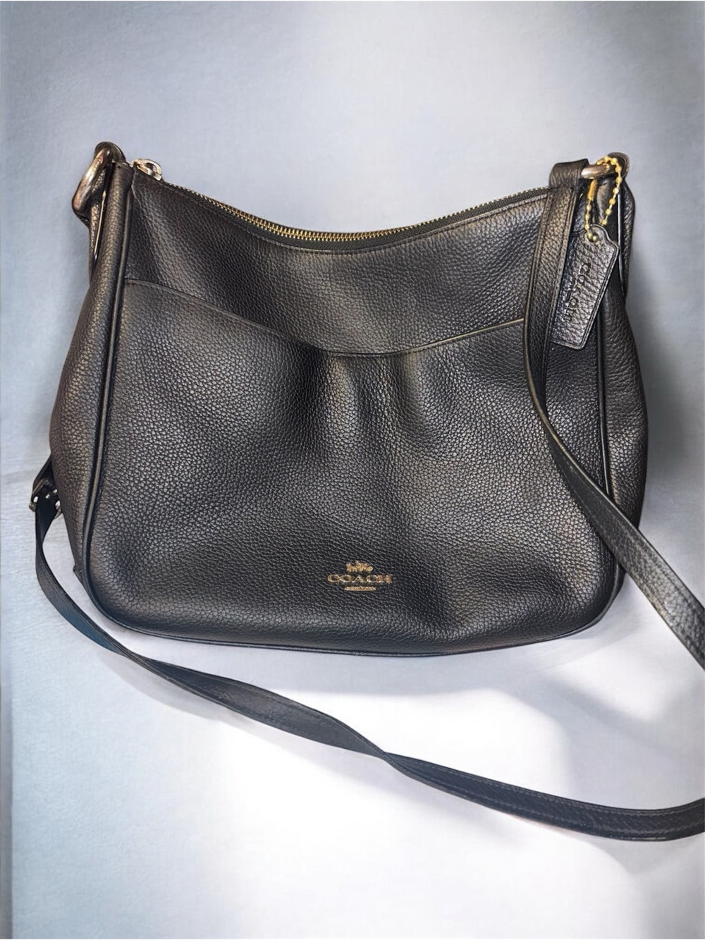 Coach Polished Pebble Leather Chaise Crossbody – Black/Gold